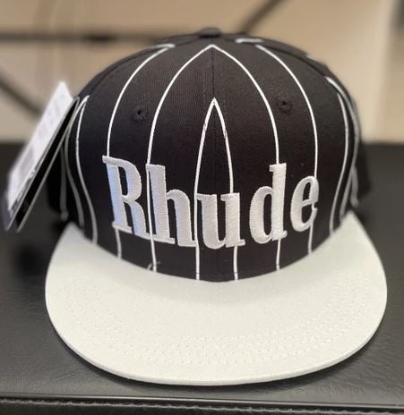 RHUDE X STARTER BLACK / WHT PINSTRIPE SNAPBACK