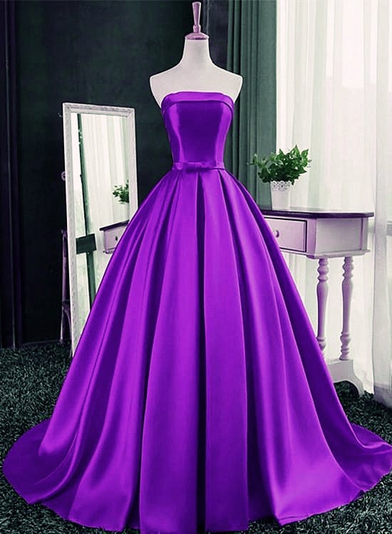Gorgeous Purple Satin Long Prom Dress, Purple Sweet 16 Party Dress
