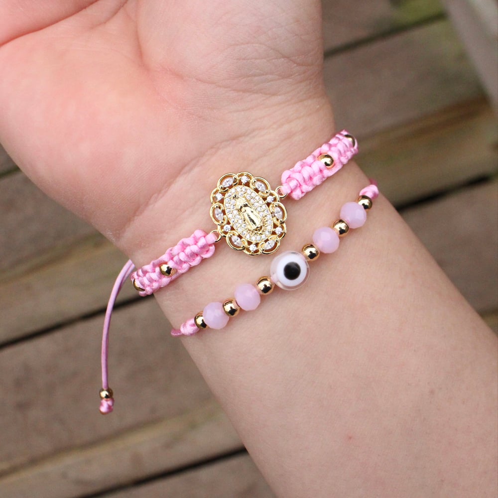 Virgen De Guadalupe Bracelet set PINK