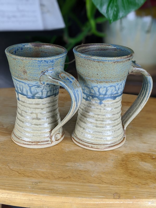 Image of Pair of Blue Steins