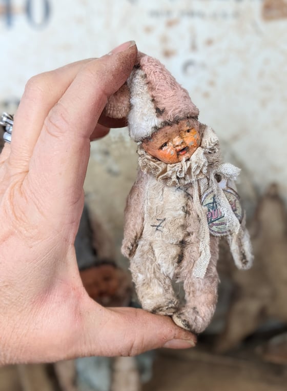 Image of 5" Vintage Shabby Wee little POPPET w/ antique 1930's bisque dolly head by Whendi's Bears