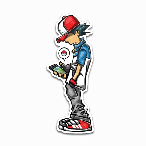 Image of Ash Playing Pokemongo Sticker