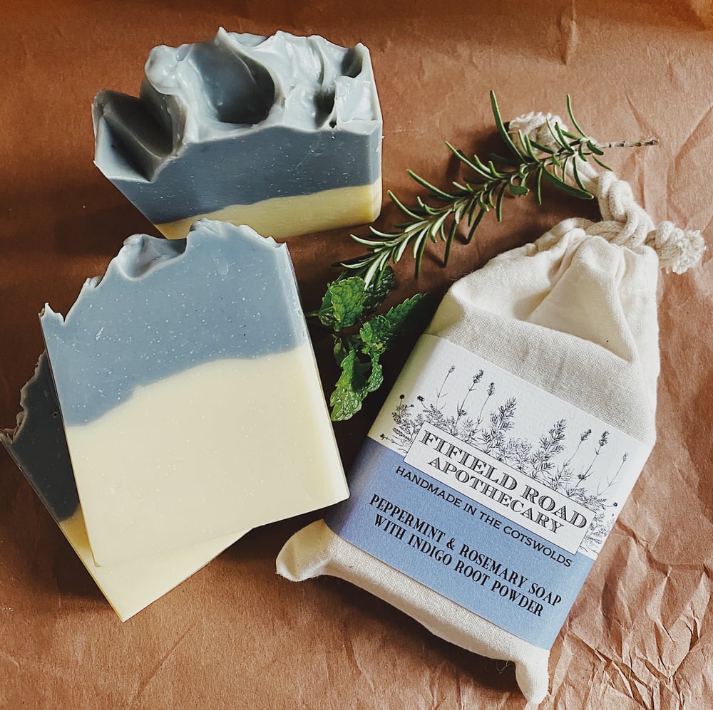 Image of Peppermint and Rosemary Soap with Indigo Root Powder