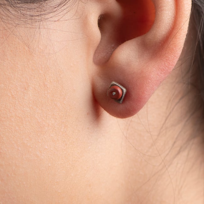 EARRINGS silver - jasper stud   #034-42