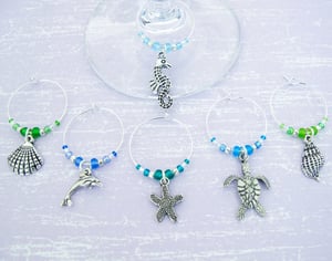 Image of Ocean Wine Charms - set of 6 silver marinelife wine glass charms