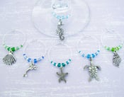 Image of Ocean Wine Charms - set of 6 silver marinelife wine glass charms