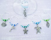 Image of Ocean Wine Charms - set of 6 silver marinelife wine glass charms