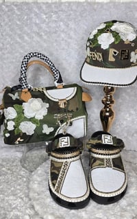 Image 1 of Size 9 White & Camo Fierce & Fab Crocs, Speedy, Hat