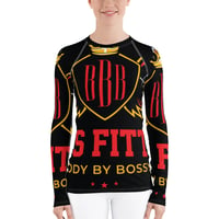 Image 4 of BOSSFITTED Black Red and Gold AOP Women's Long Sleeve Compression Shirt 