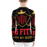 Image 3 of BOSSFITTED Black Red and Gold AOP Women's Long Sleeve Compression Shirt 