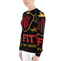 Image 2 of BOSSFITTED Black Red and Gold AOP Women's Long Sleeve Compression Shirt 