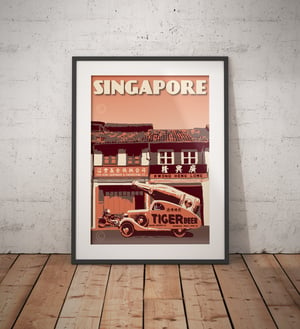 Image of  Vintage poster Singapore - Tiger Beer - Travel Gift - Fine Art Print - Coral