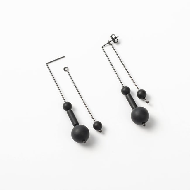 EARRINGS silver - onyx   #034-70