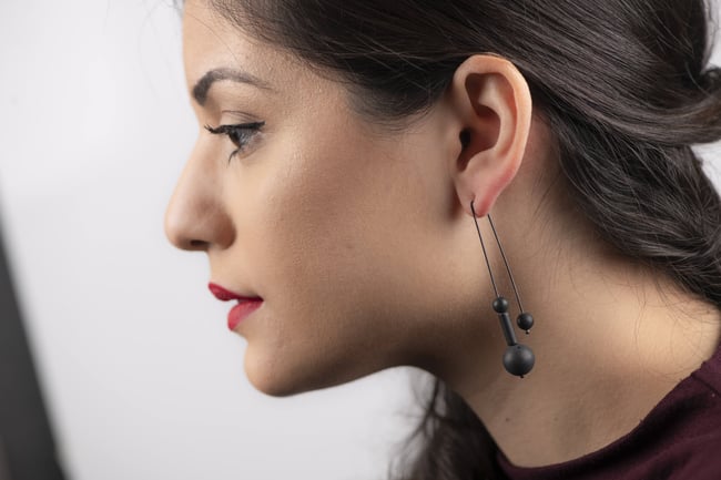 EARRINGS silver - onyx   #034-70