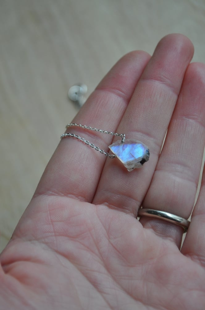 Image of Raw Rainbow Moonstone on Sterling Silver