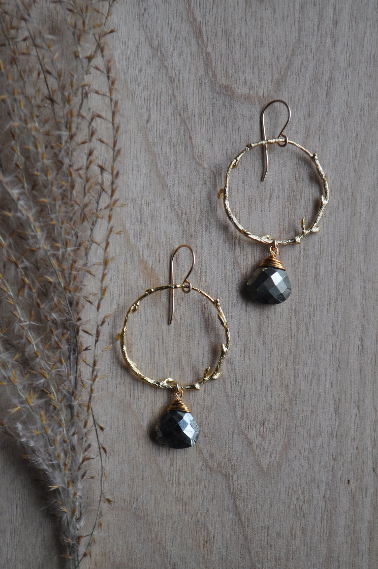 Image of Pyrite Branch Hoop Dangles