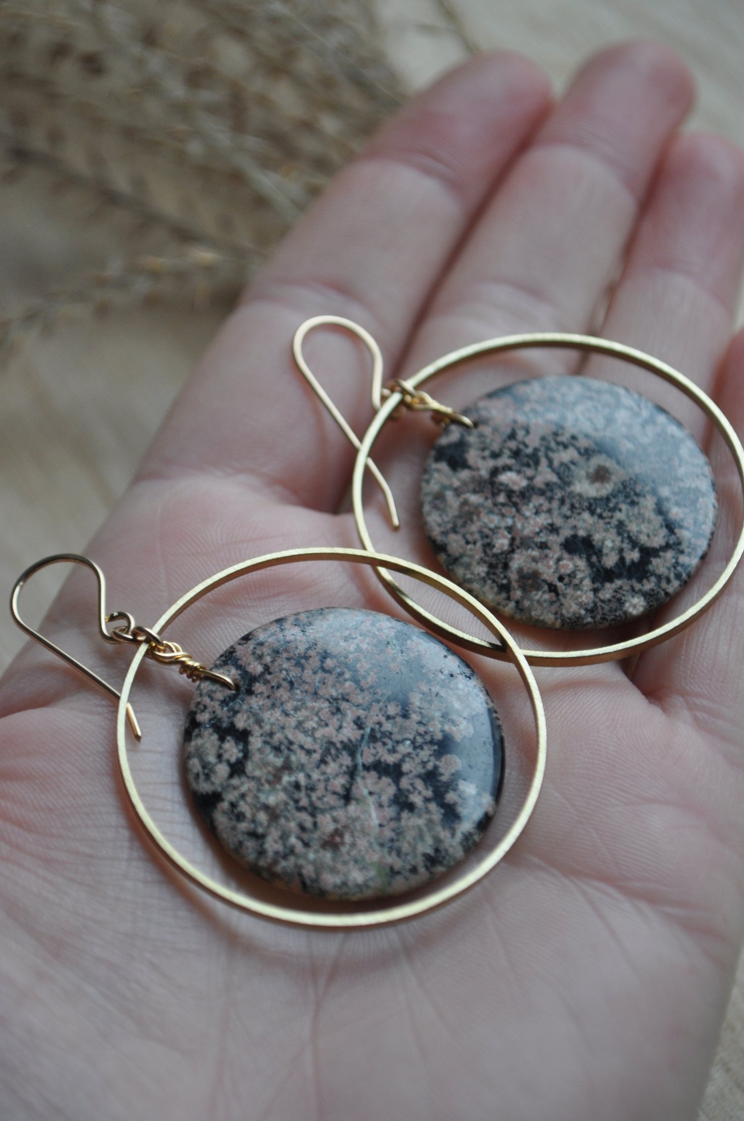 Image of One of a Kind Snowflake Obsidian Hoops