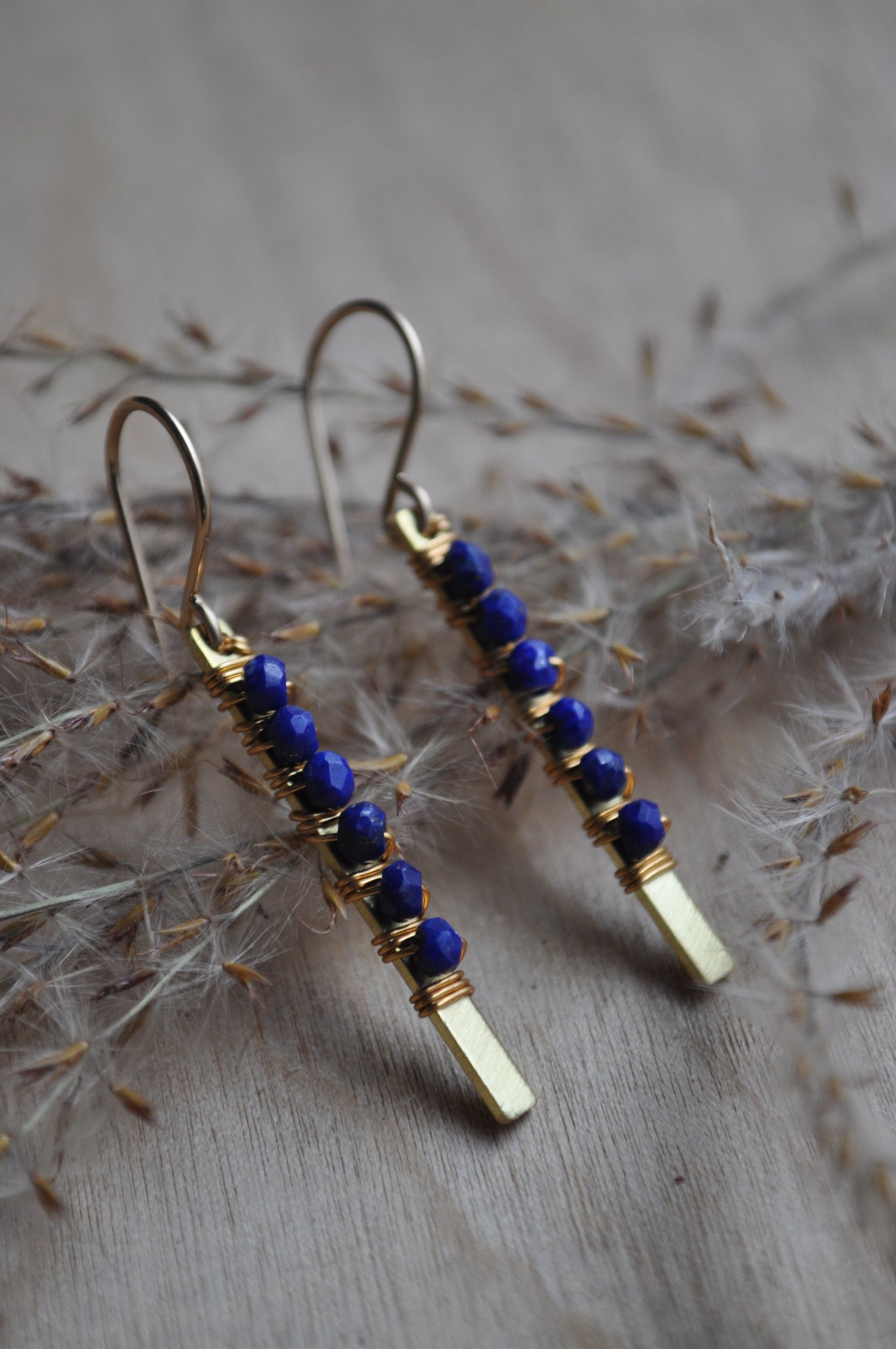 Image of Lapis Lazuli Brass Bar Dangles