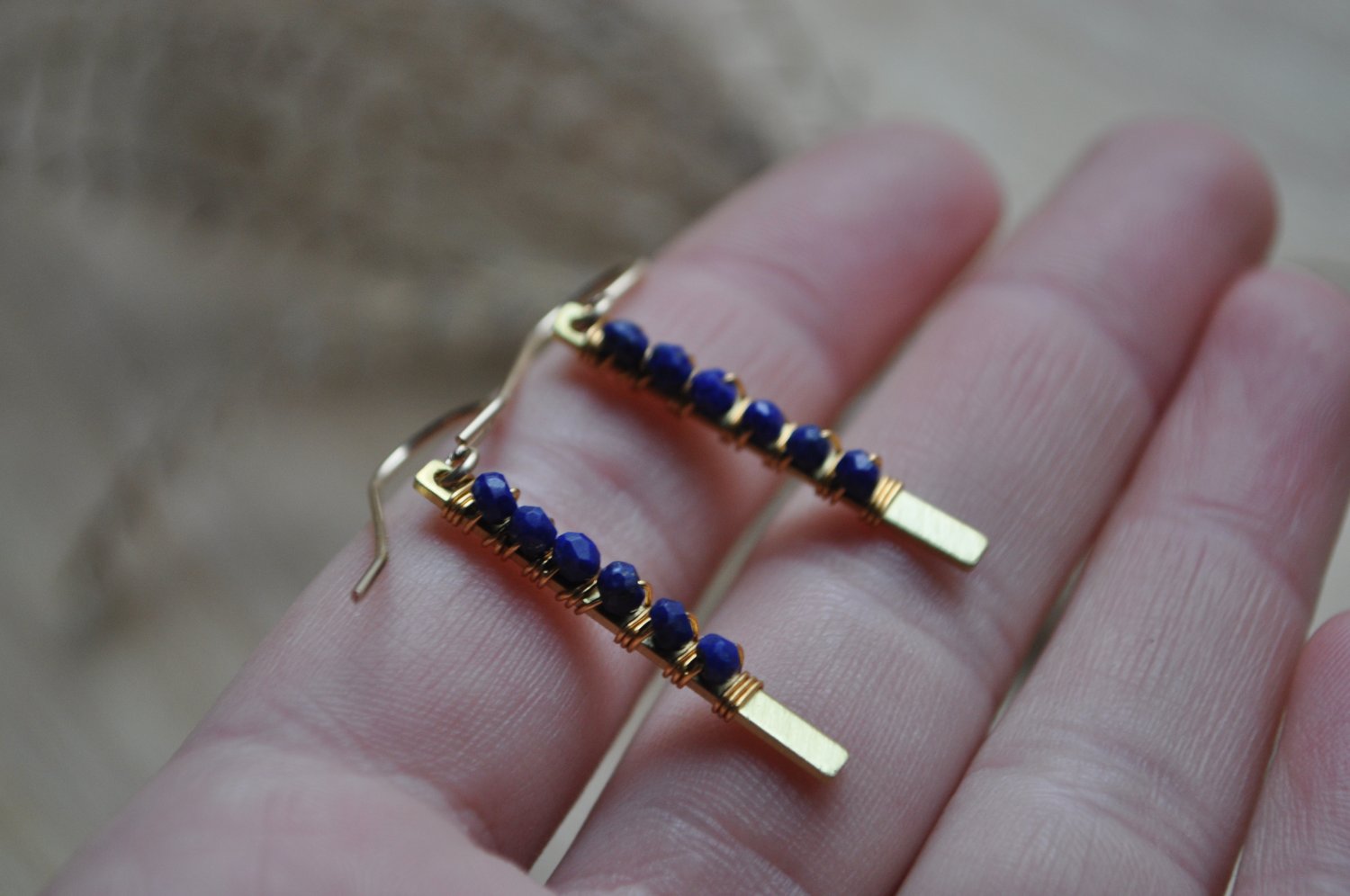 Image of Lapis Lazuli Brass Bar Dangles