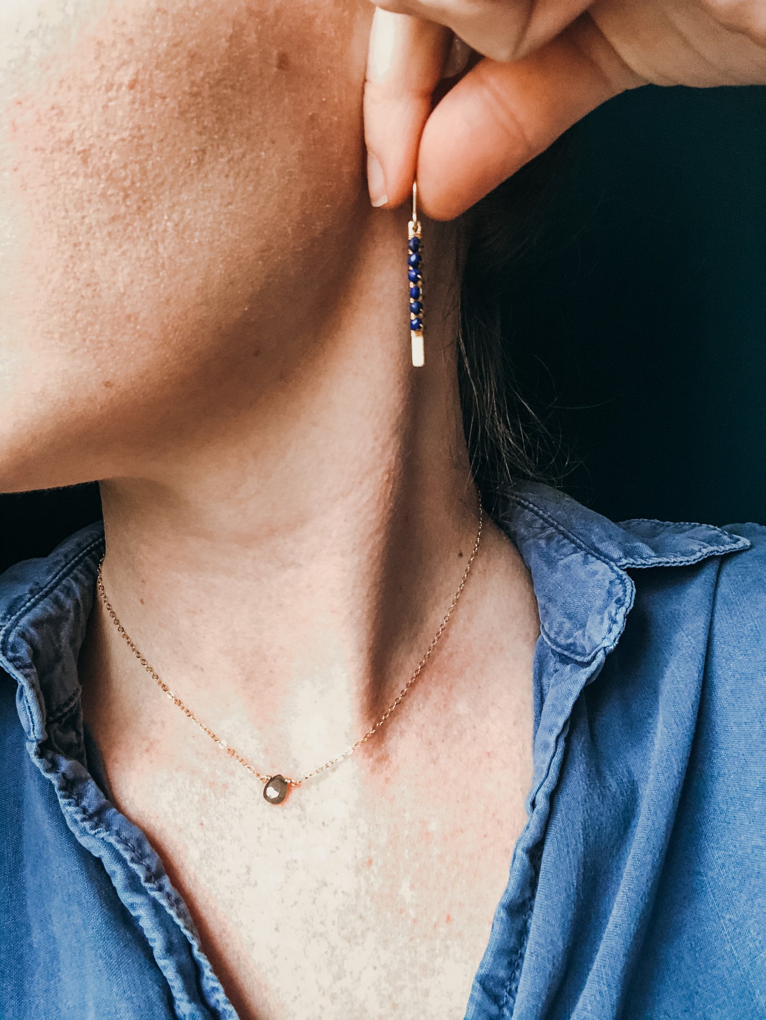 Image of Lapis Lazuli Brass Bar Dangles