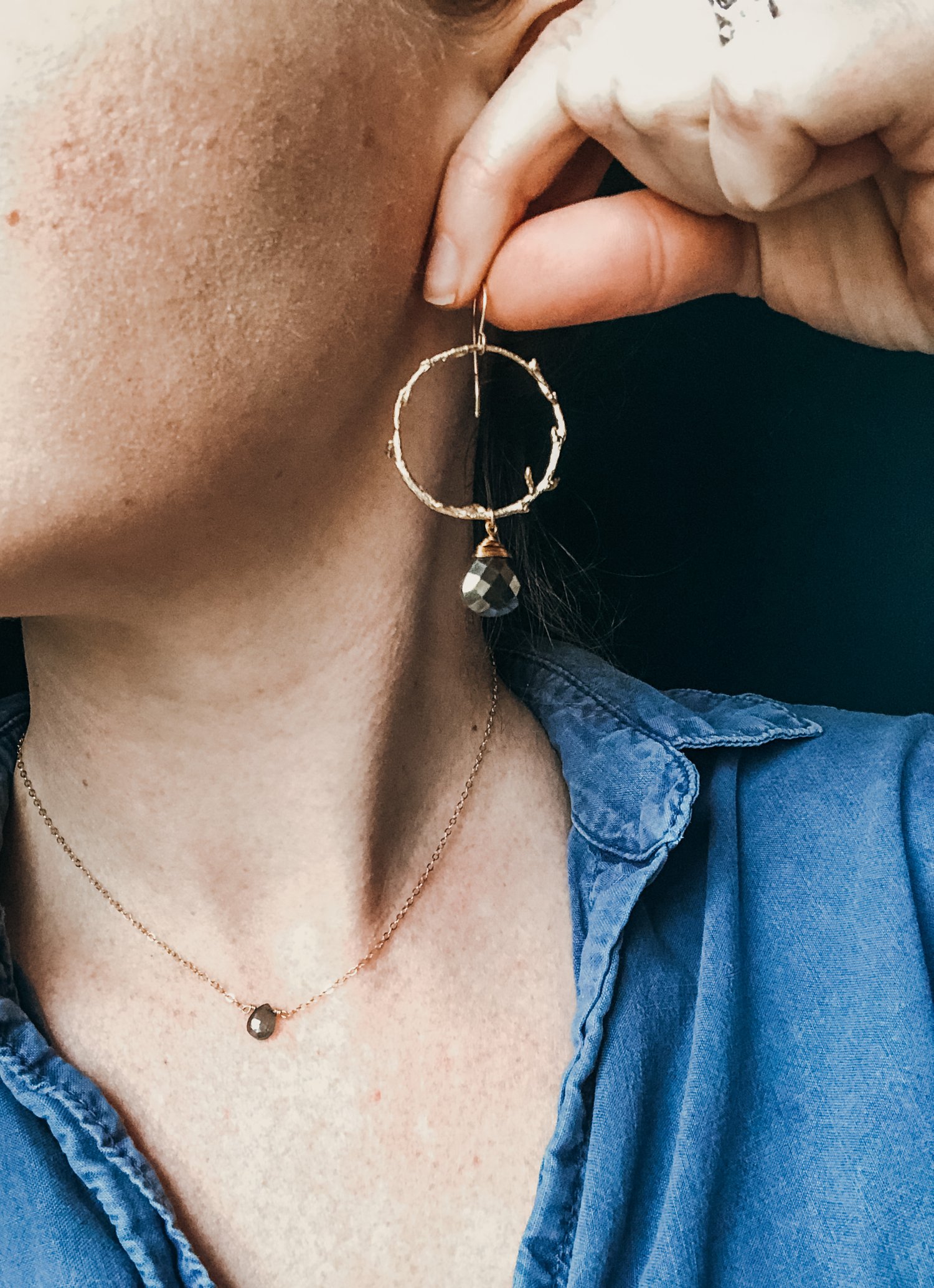 Image of Pyrite Branch Hoop Dangles