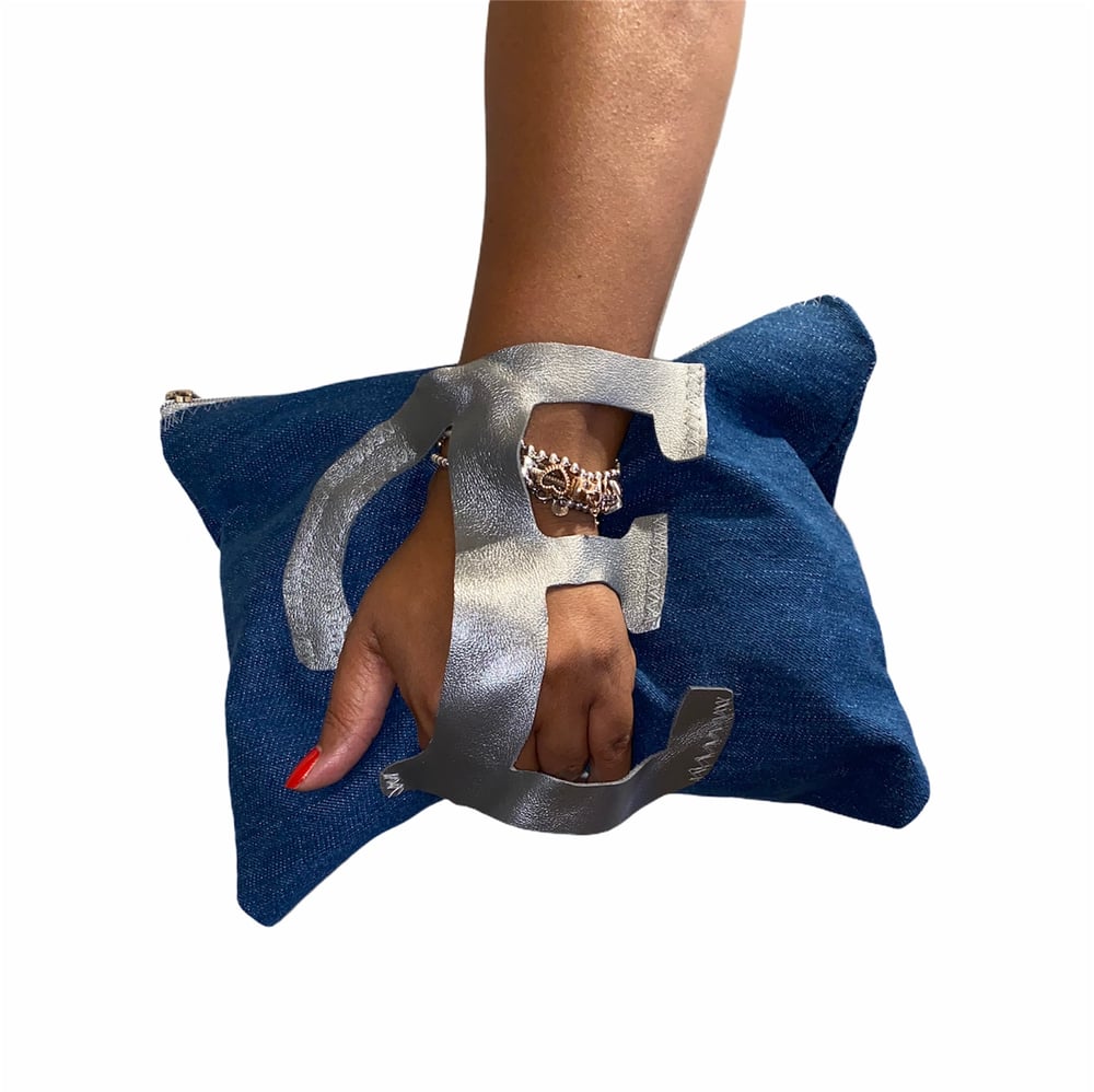 Image of Initial denim clutch
