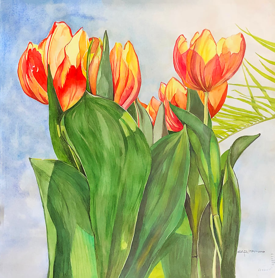 Image of TULIPS and PALM (Unframed)