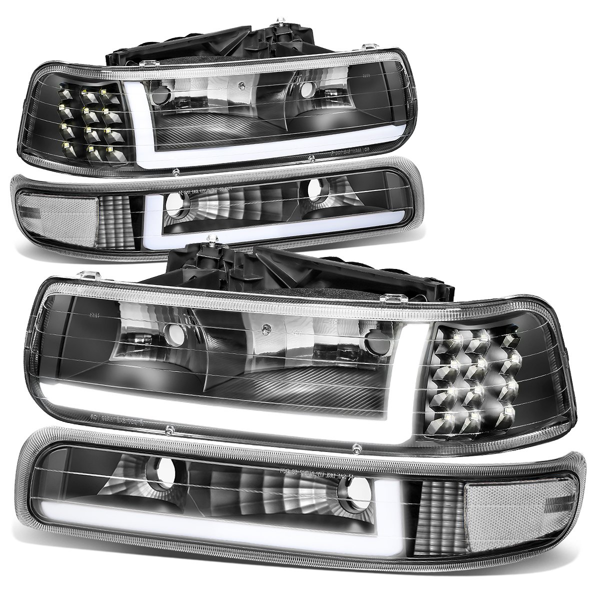 99-02 Chevrolet Silverado Chrome Clear Corner/black and clear LED DRL  Bumper Head Lights Lamp LH+RH