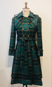 Image 2 of Green tartan wool belted trench coat