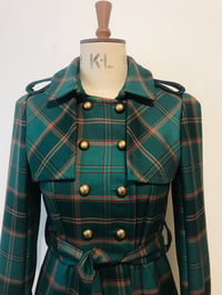 Image 4 of Green tartan wool belted trench coat