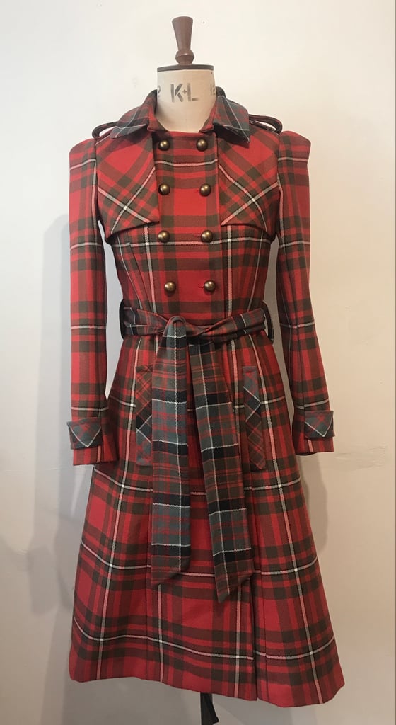 Image of Double tartan wool belted trench coat