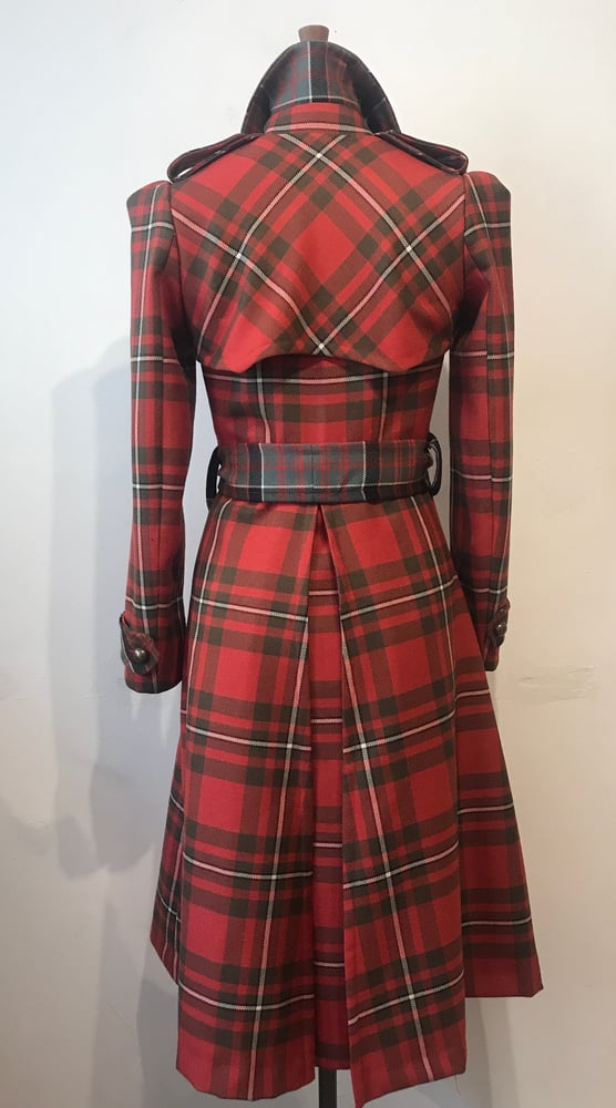 Image of Double tartan wool belted trench coat