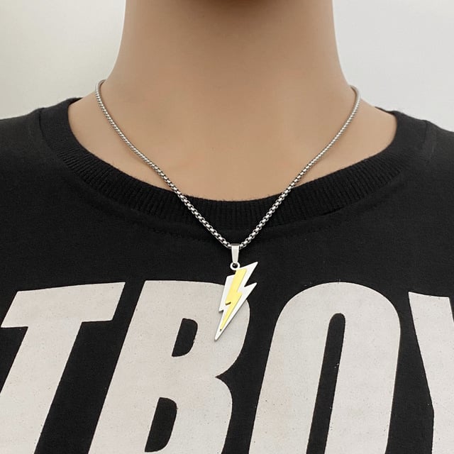 3D Lightning Bolt Gold/Silver Pendant & Chain (Stainless Steel)