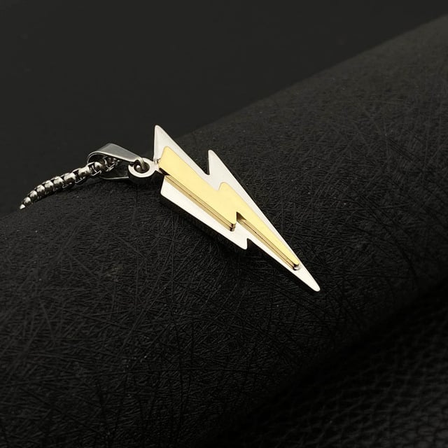 3D Lightning Bolt Gold/Silver Pendant & Chain (Stainless Steel)