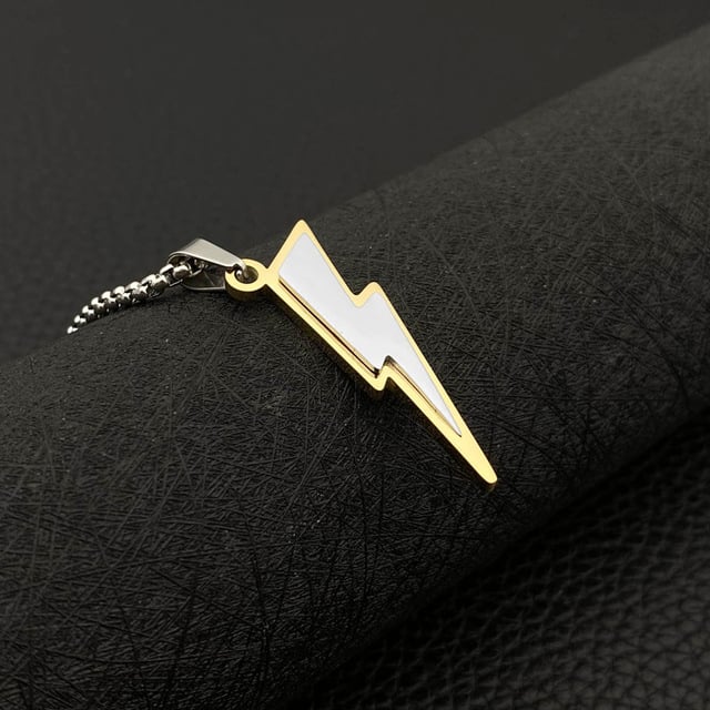 3D Lightning Bolt Gold/Silver Pendant & Chain (Stainless Steel)