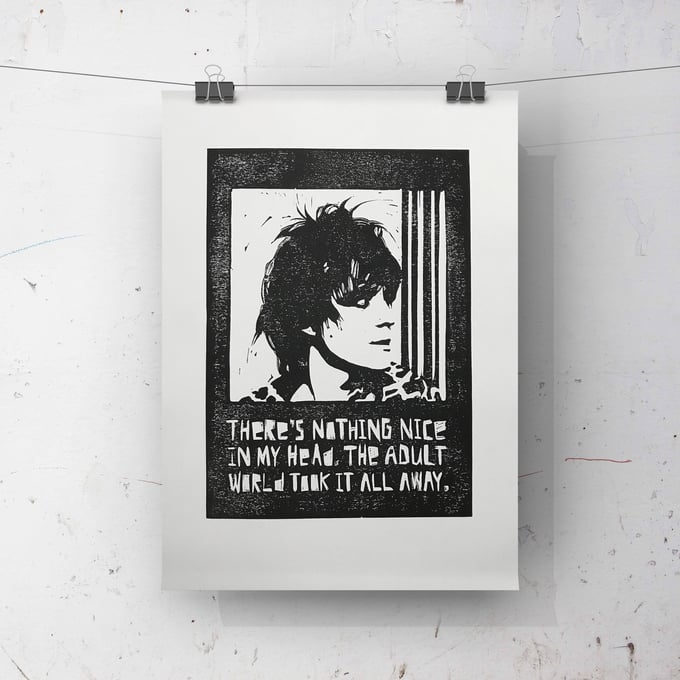 Image of Richey. Manic Street Preachers. Hand Made. Original A4 linocut print. Limited and Signed. Art.