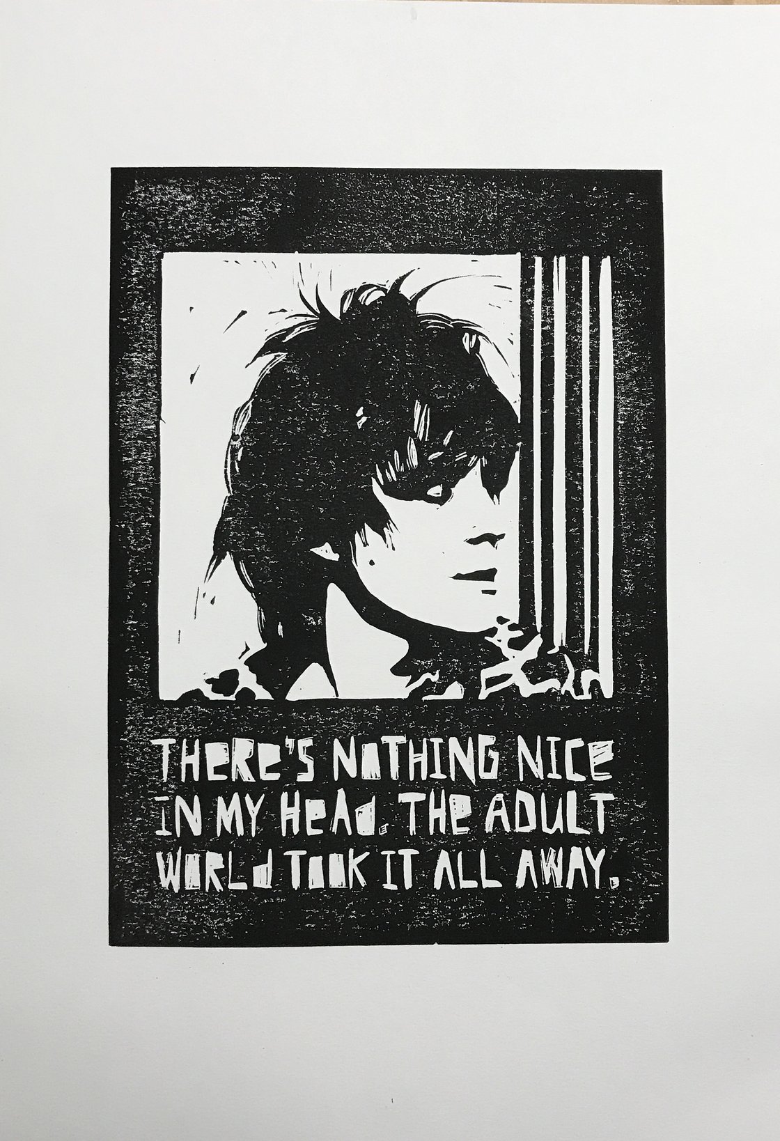 Image of Richey. Manic Street Preachers. Hand Made. Original A4 linocut print. Limited and Signed. Art.