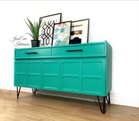 Image 2 of Vintage Mid Century Modern Retro NATHAN SIDEBOARD / TV UNIT / DRINKS CABINET painted in aquamarine