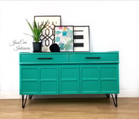 Image 1 of Vintage Mid Century Modern Retro NATHAN SIDEBOARD / TV UNIT / DRINKS CABINET painted in aquamarine