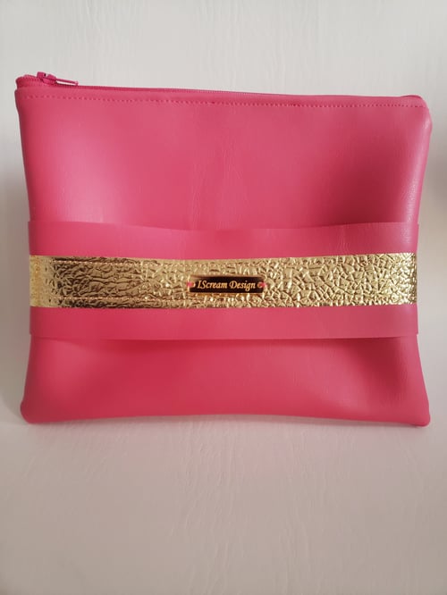 Image of Hot Pink Gold Clutch with Hand Strap