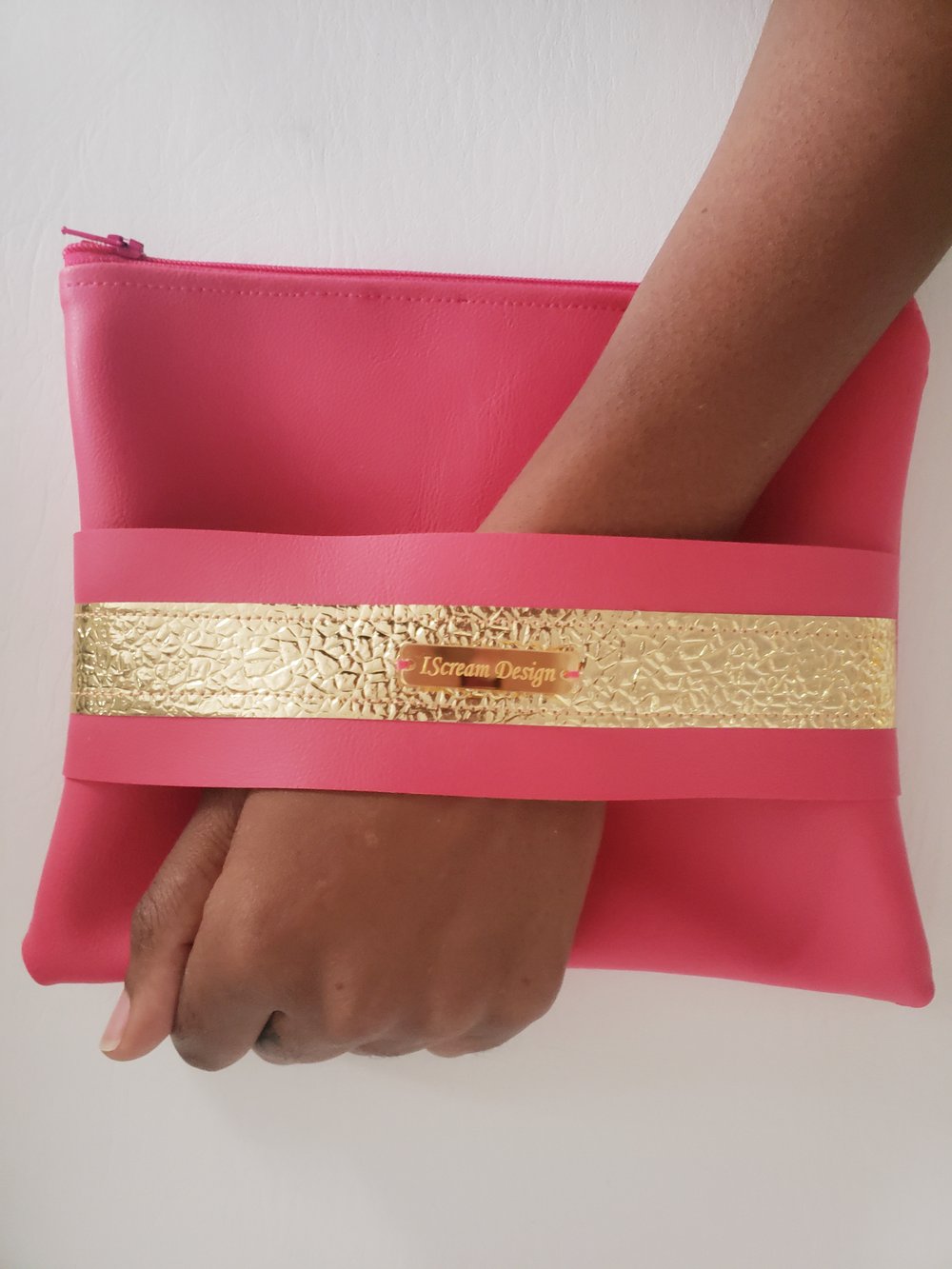 Image of Hot Pink Gold Clutch with Hand Strap