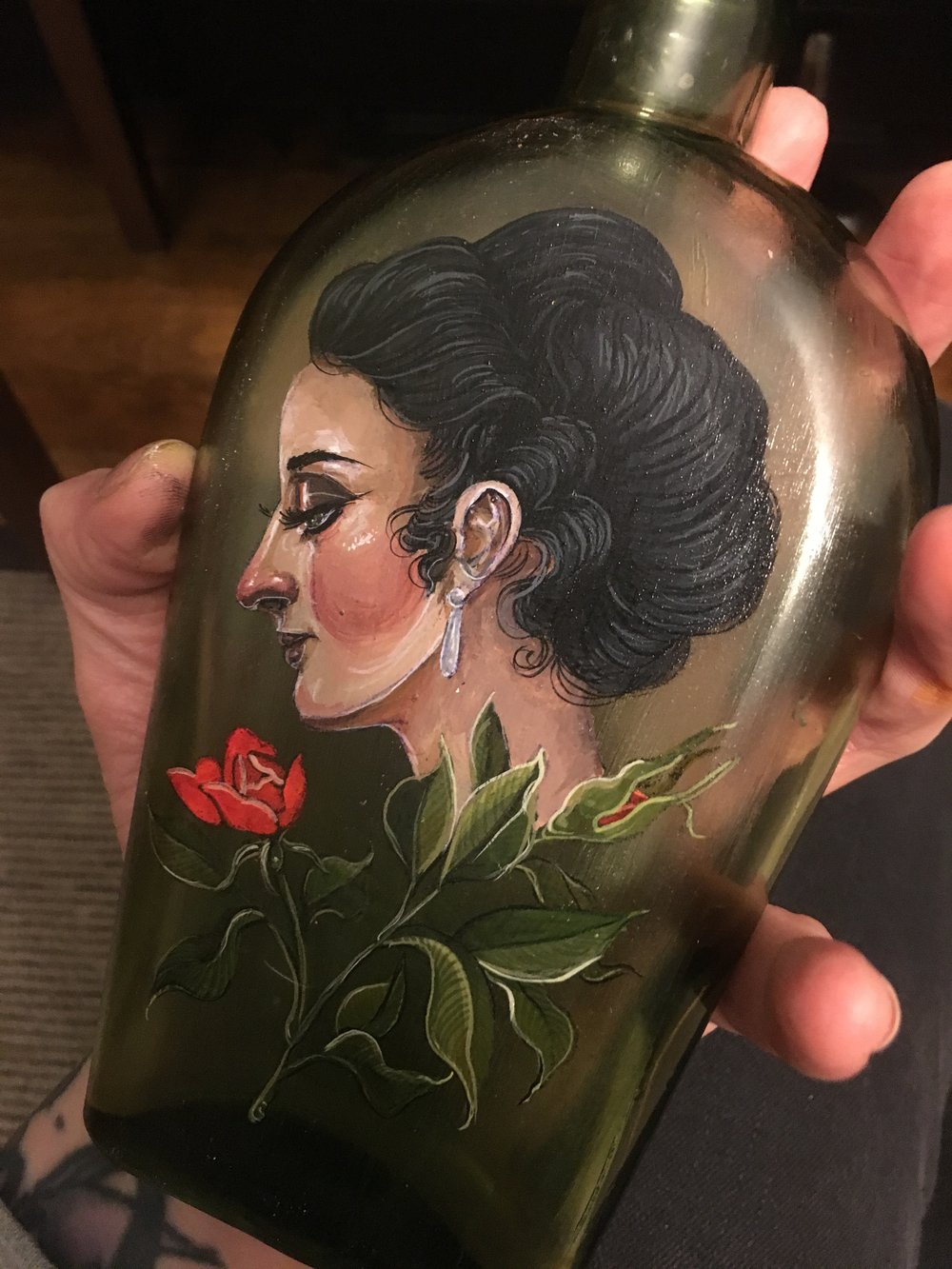 Vintage Lady Face Glass Bottle