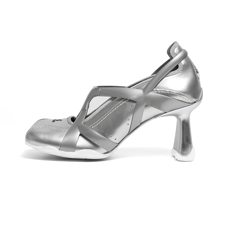 Silvery TPU spliced sports middle heel shoes 