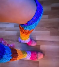 Image 5 of Thigh High Crochet Socks Yellow Toe