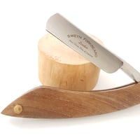 Image 2 of Cut Throat Razor with Walnut Wood Handle and Leather Pouch