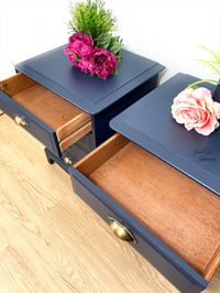 Image 3 of  Vintage Mid Century STAG MINSTREL BEDSIDE TABLES / BEDSIDE CABINETS painted in Navy Blue.