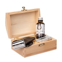 Image 1 of Safety Razor + English Shaving Oil + Blades Wooden Gift Box