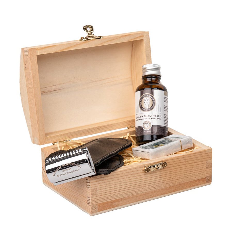 Safety Razor + English Shaving Oil + Blades Wooden Gift Box Sweyn