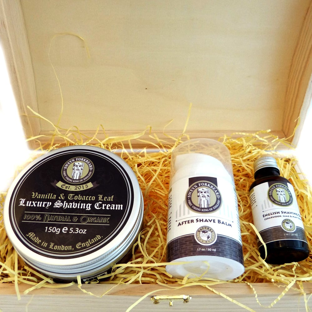 Image of Shaving Cream + English Shaving Oil + After Shave Wooden Box