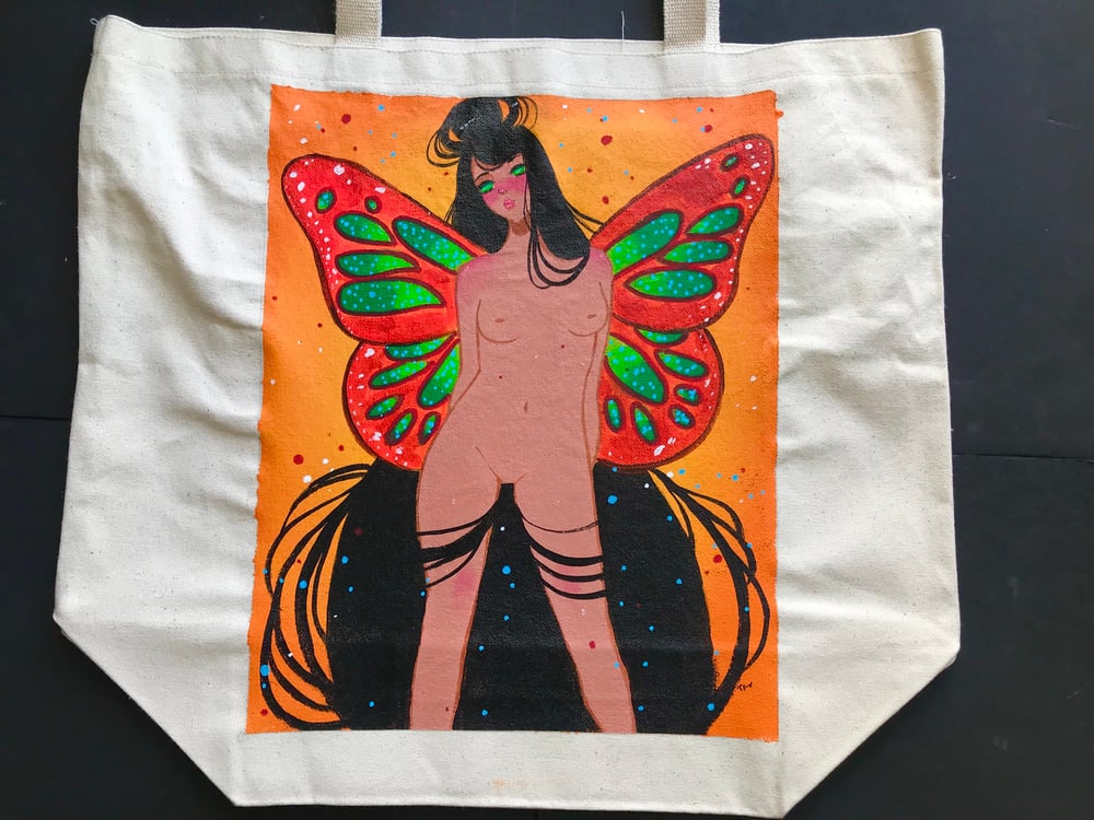 Mariposa hand painted tote bag 